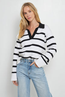 ENGLISH FACTORY - Striped Collared Sweater - SWEATERS & KNITS available at Objectrare