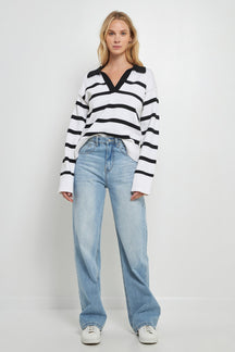 ENGLISH FACTORY - Striped Collared Sweater - SWEATERS & KNITS available at Objectrare