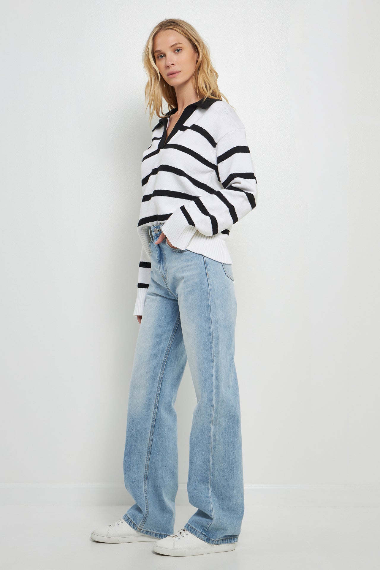 ENGLISH FACTORY - Striped Collared Sweater - SWEATERS & KNITS available at Objectrare