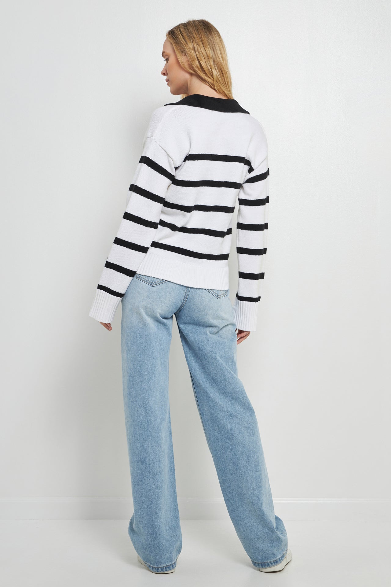 ENGLISH FACTORY - Striped Collared Sweater - SWEATERS & KNITS available at Objectrare