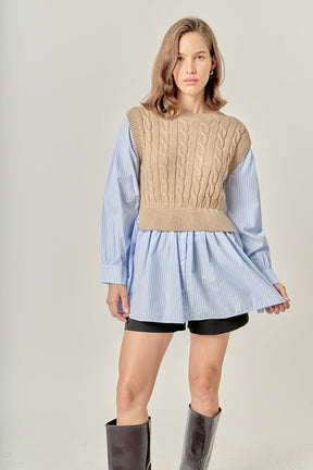 ENGLISH FACTORY - Cable Knit Long Striped Shirt - SWEATERS & KNITS available at Objectrare