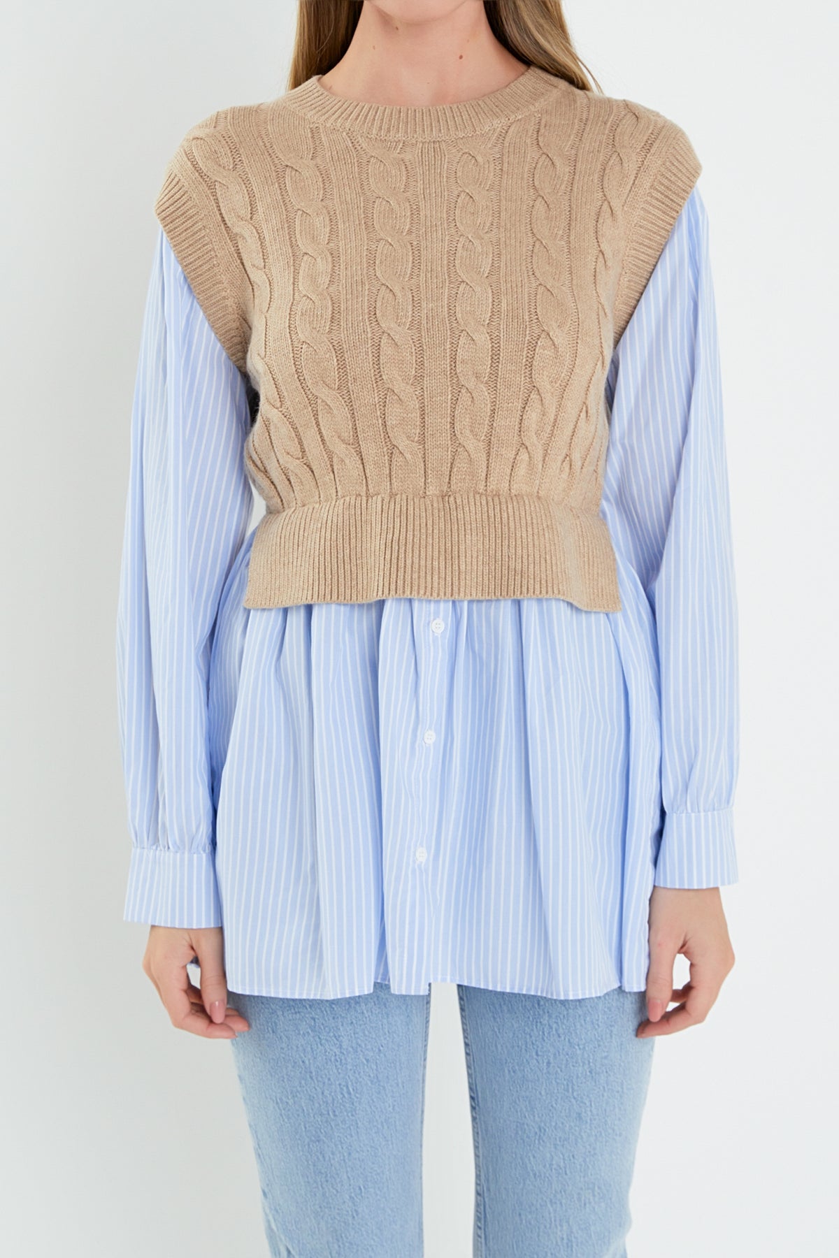 ENGLISH FACTORY - Cable Knit Long Striped Shirt - SWEATERS & KNITS available at Objectrare