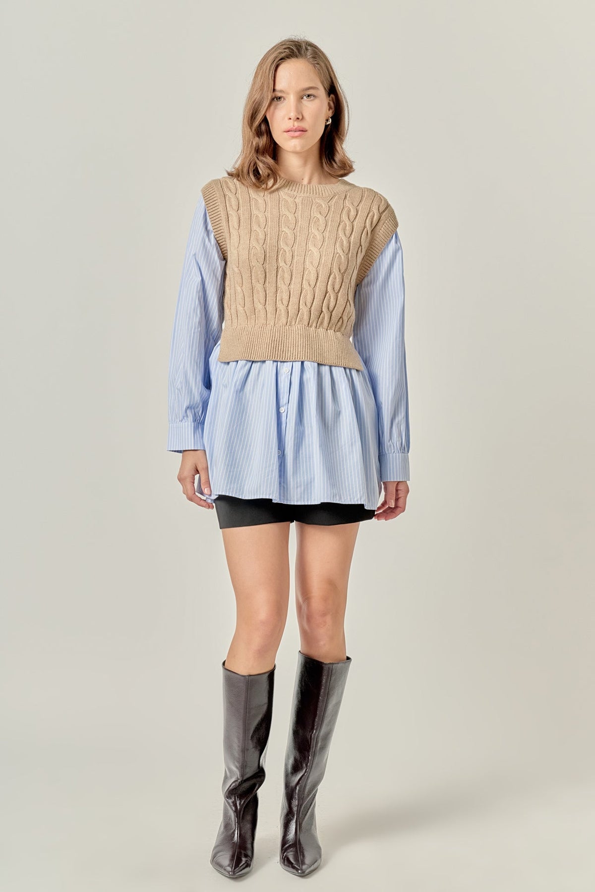 ENGLISH FACTORY - Cable Knit Long Striped Shirt - SWEATERS & KNITS available at Objectrare
