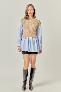 ENGLISH FACTORY - Cable Knit Long Striped Shirt - SWEATERS & KNITS available at Objectrare
