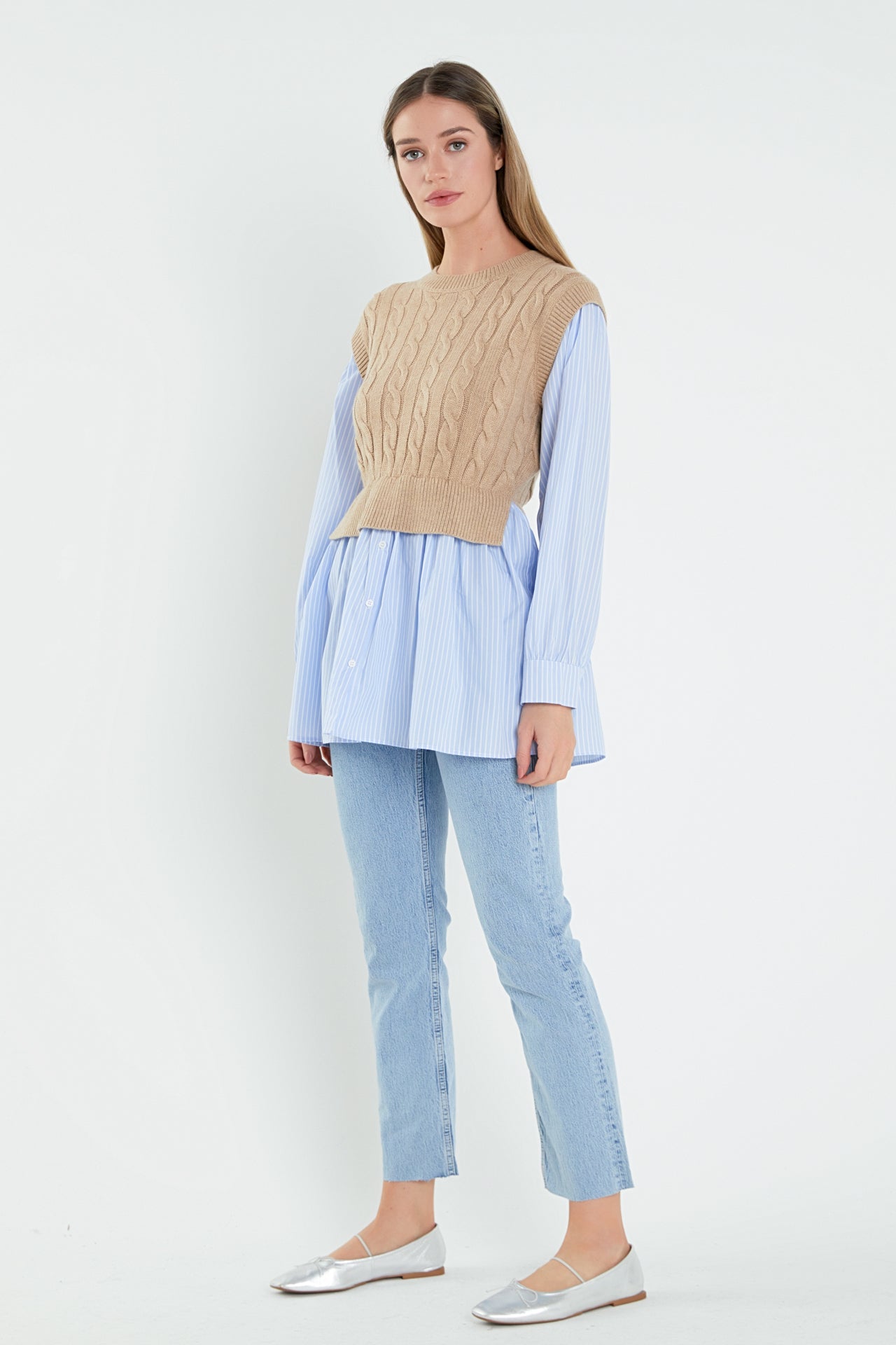 ENGLISH FACTORY - Cable Knit Long Striped Shirt - SWEATERS & KNITS available at Objectrare
