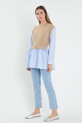 ENGLISH FACTORY - English Factory - Cable Knit Long Striped Shirt - SWEATERS & KNITS available at Objectrare