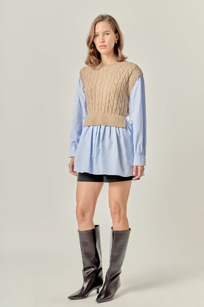 ENGLISH FACTORY - Cable Knit Long Striped Shirt - SWEATERS & KNITS available at Objectrare