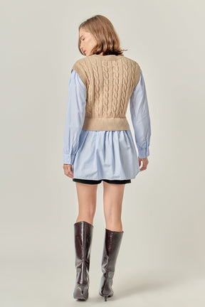 ENGLISH FACTORY - Cable Knit Long Striped Shirt - SWEATERS & KNITS available at Objectrare
