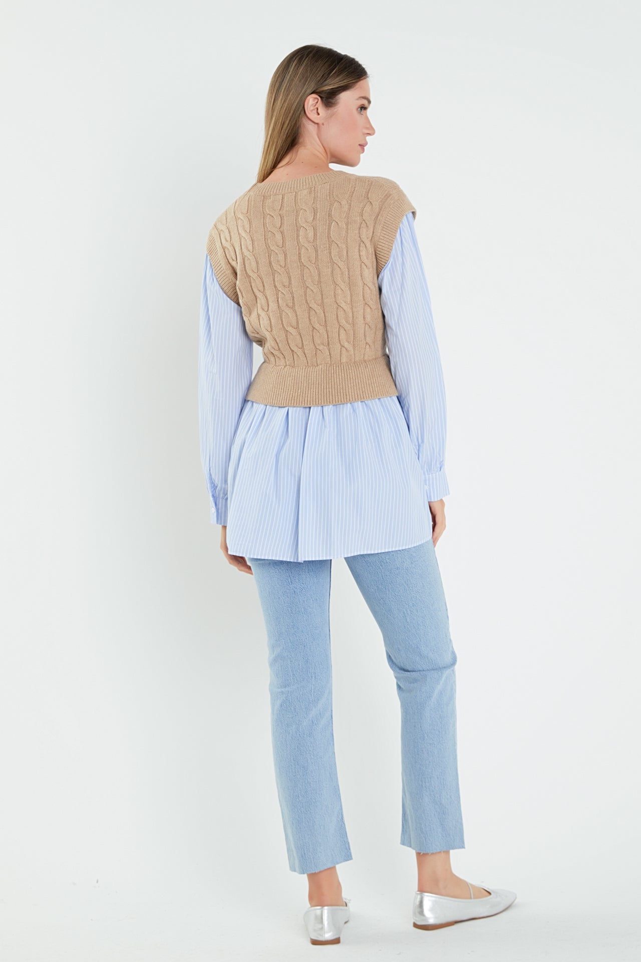 ENGLISH FACTORY - Cable Knit Long Striped Shirt - SWEATERS & KNITS available at Objectrare