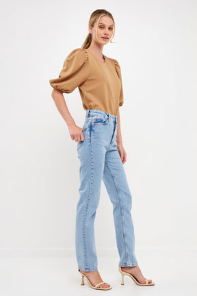 ENGLISH FACTORY - Puff Sleeve Ponte Top - TOPS available at Objectrare
