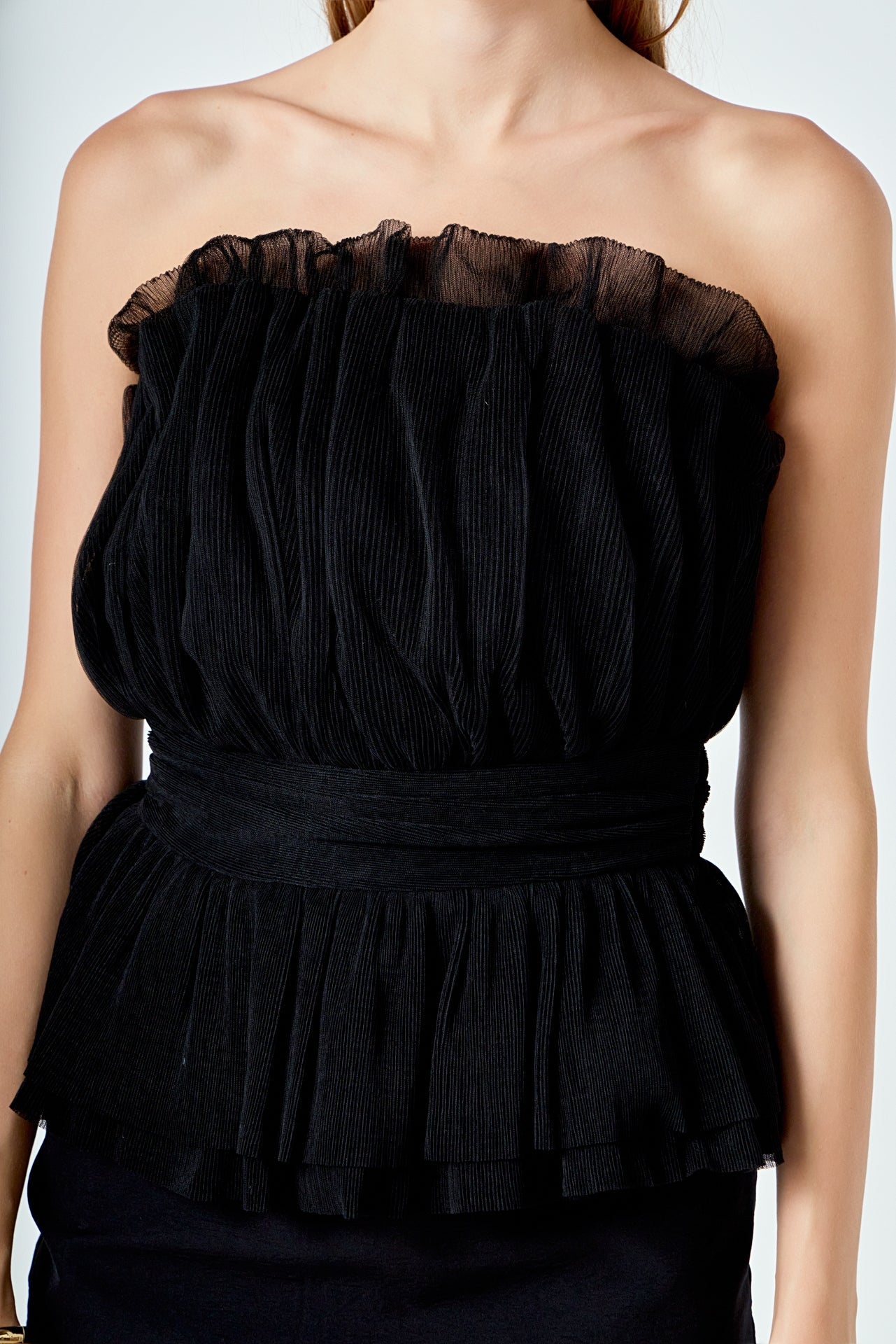 ENDLESS ROSE - Strapless Tulle Banded Top - TOPS available at Objectrare