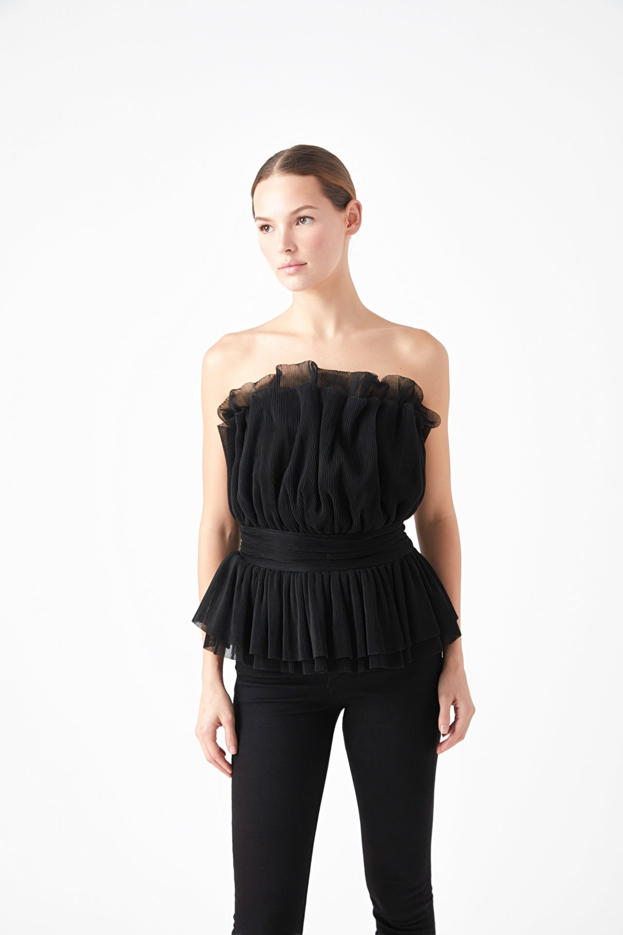 ENDLESS ROSE - Strapless Tulle Banded Top - TOPS available at Objectrare