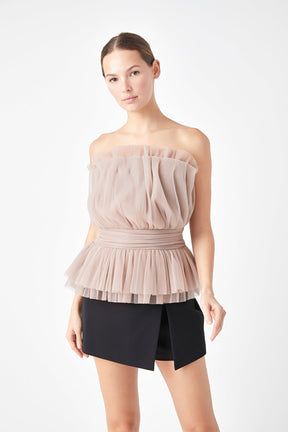 ENDLESS ROSE - Strapless Tulle Banded Top - TOPS available at Objectrare