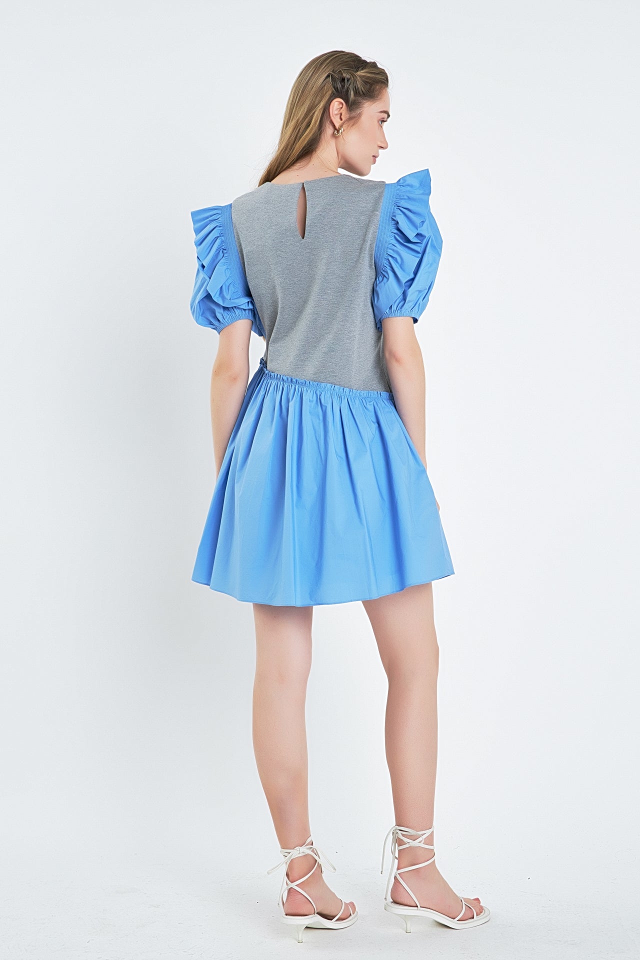 ENGLISH FACTORY - English Factory - Mixed Media Puff Sleeve Mini Dress - DRESSES available at Objectrare