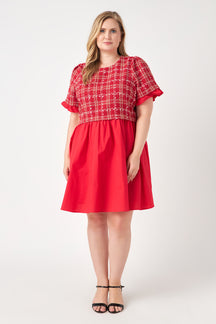 ENGLISH FACTORY - Mixed Media Tweed Poplin Mini Dress - DRESSES available at Objectrare