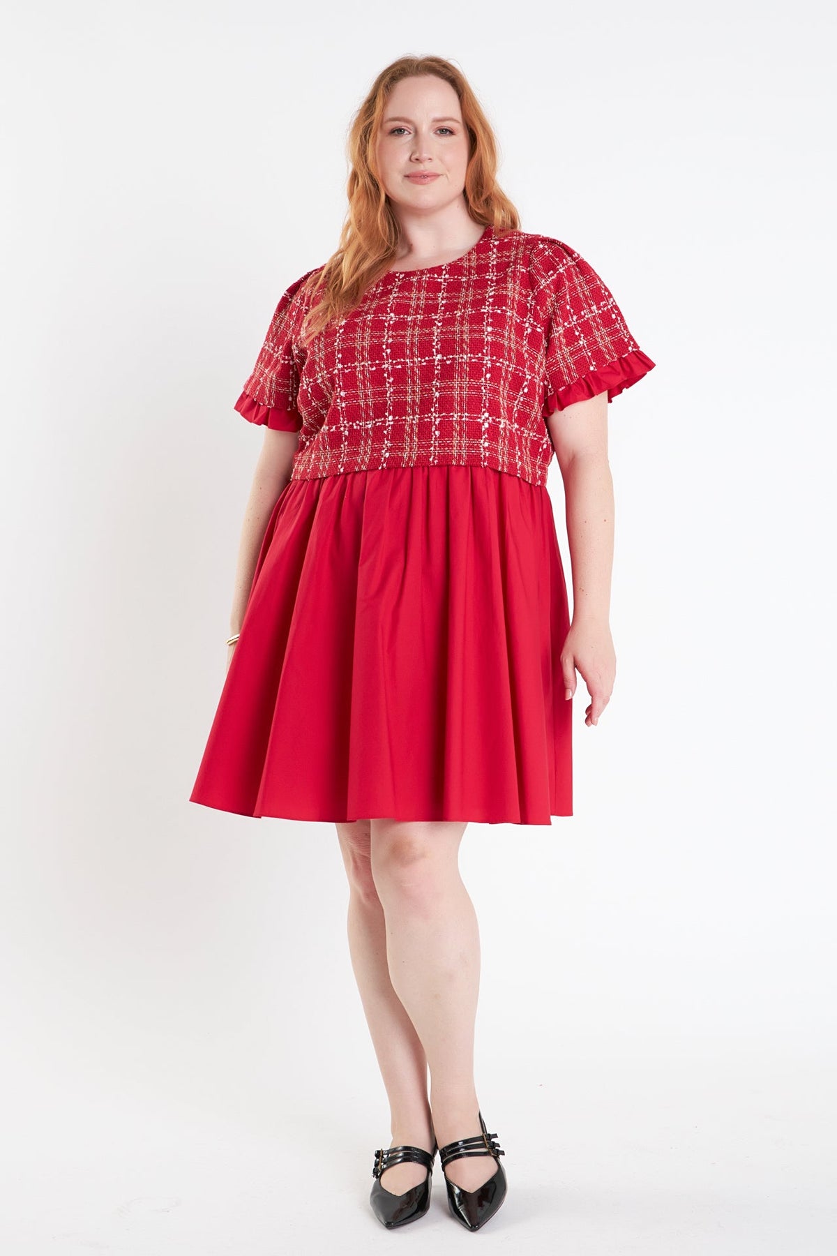 Mixed Media Tweed Poplin Mini Dress