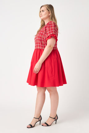 ENGLISH FACTORY - Mixed Media Tweed Poplin Mini Dress - DRESSES available at Objectrare