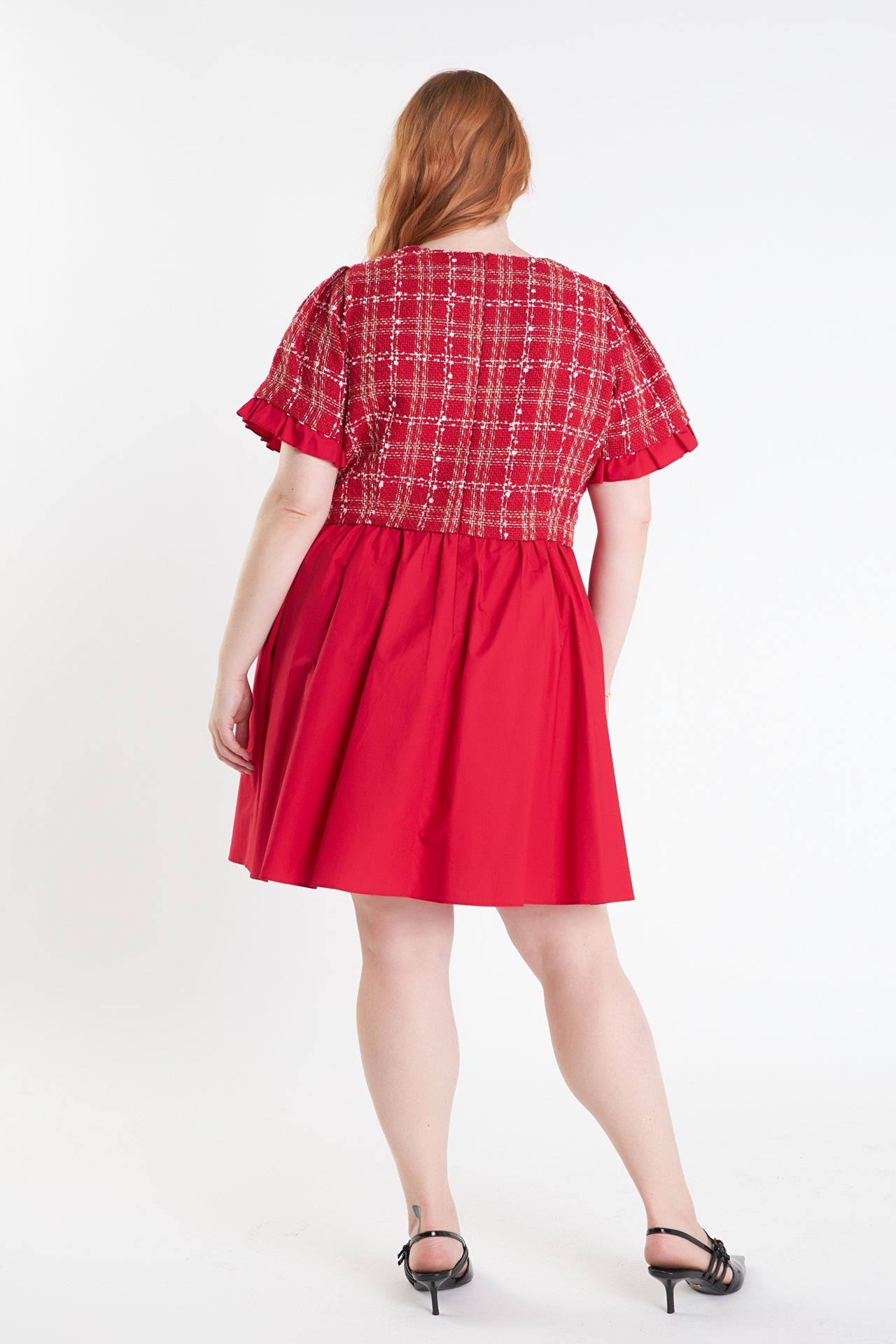 ENGLISH FACTORY - Mixed Media Tweed Poplin Mini Dress - DRESSES available at Objectrare