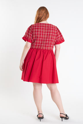 ENGLISH FACTORY - Mixed Media Tweed Poplin Mini Dress - DRESSES available at Objectrare