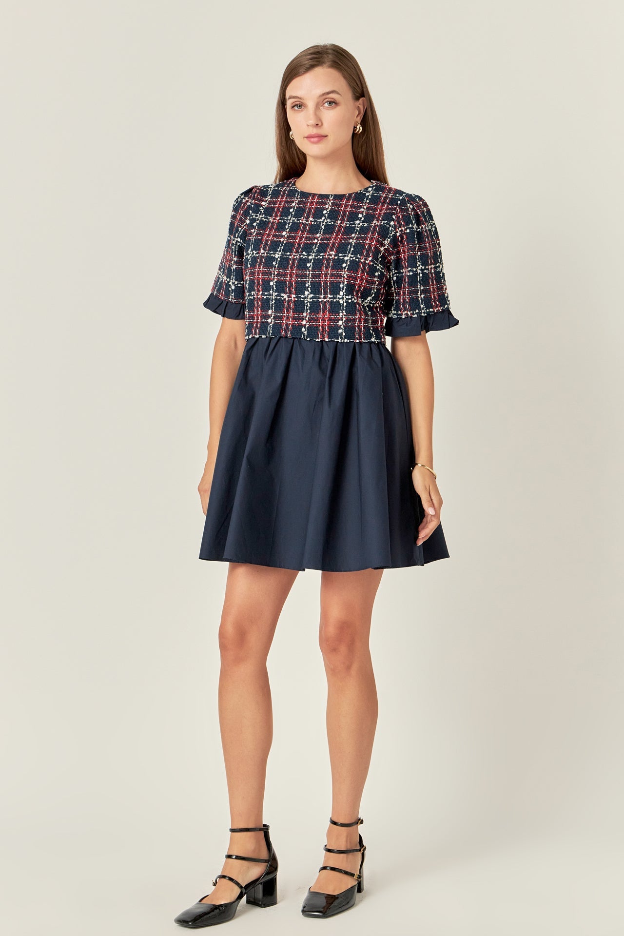 ENGLISH FACTORY - Mixed Media Tweed Mini Dress - DRESSES available at Objectrare