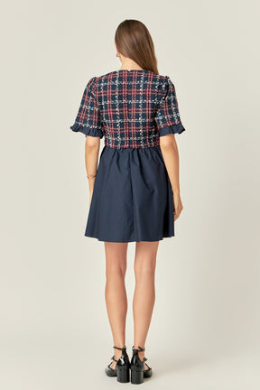 ENGLISH FACTORY - Mixed Media Tweed Mini Dress - DRESSES available at Objectrare