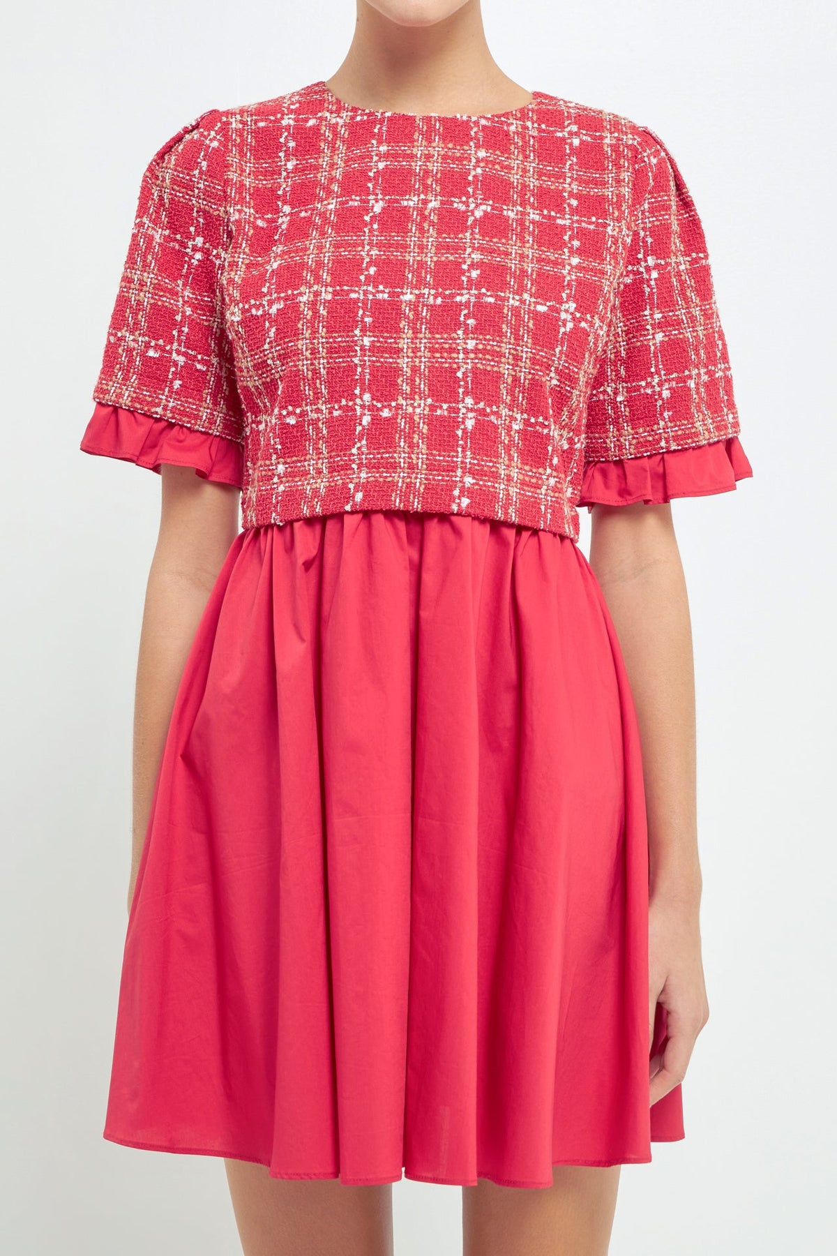 Mixed Media Tweed Mini Dress