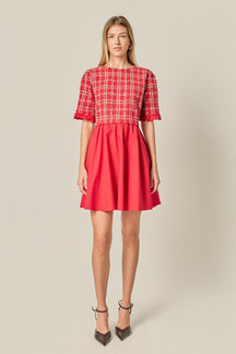 ENGLISH FACTORY - Mixed Media Tweed Mini Dress - DRESSES available at Objectrare