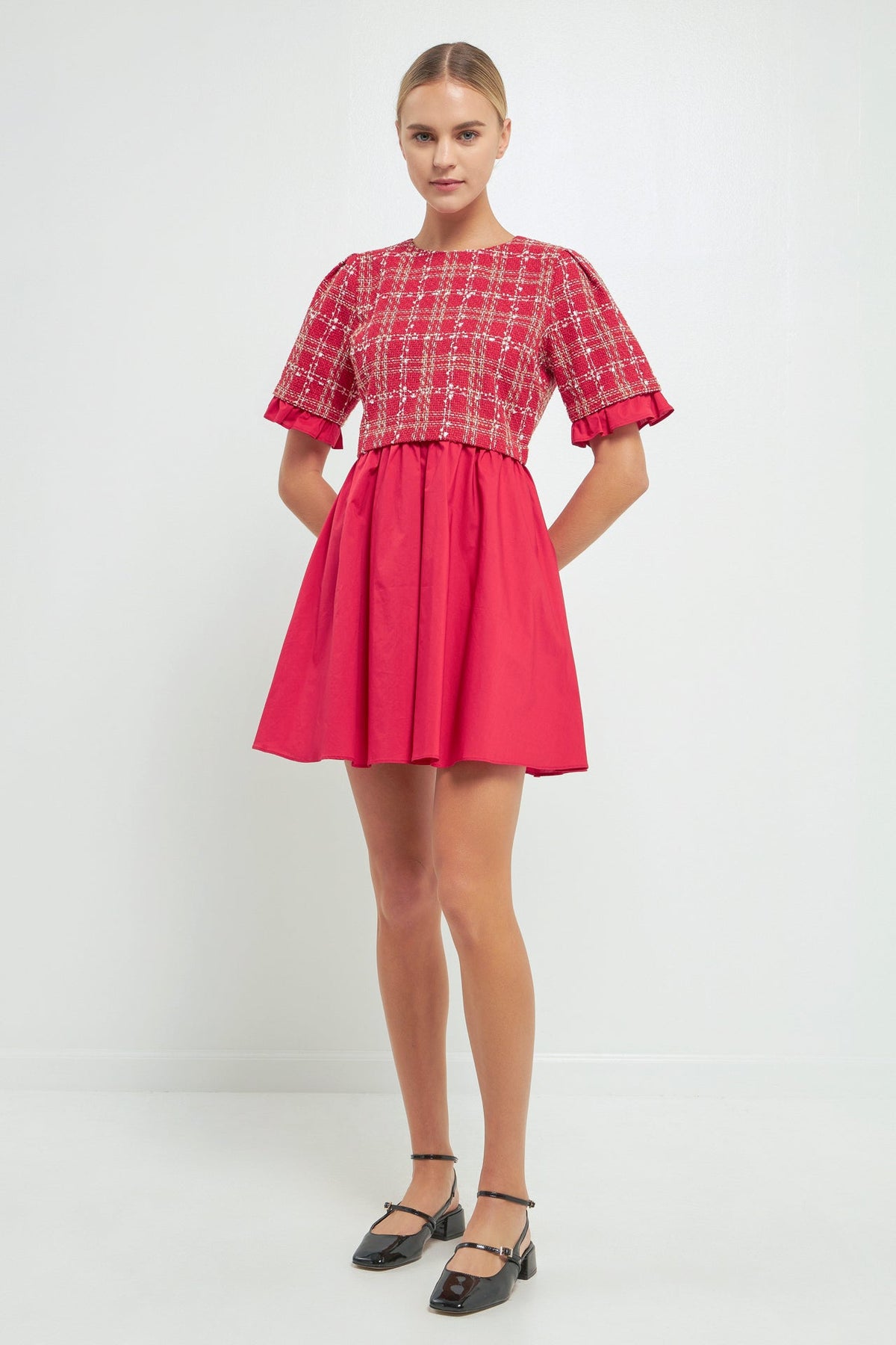 Mixed Media Tweed Mini Dress