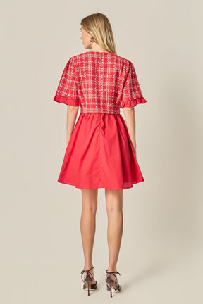 ENGLISH FACTORY - Mixed Media Tweed Mini Dress - DRESSES available at Objectrare