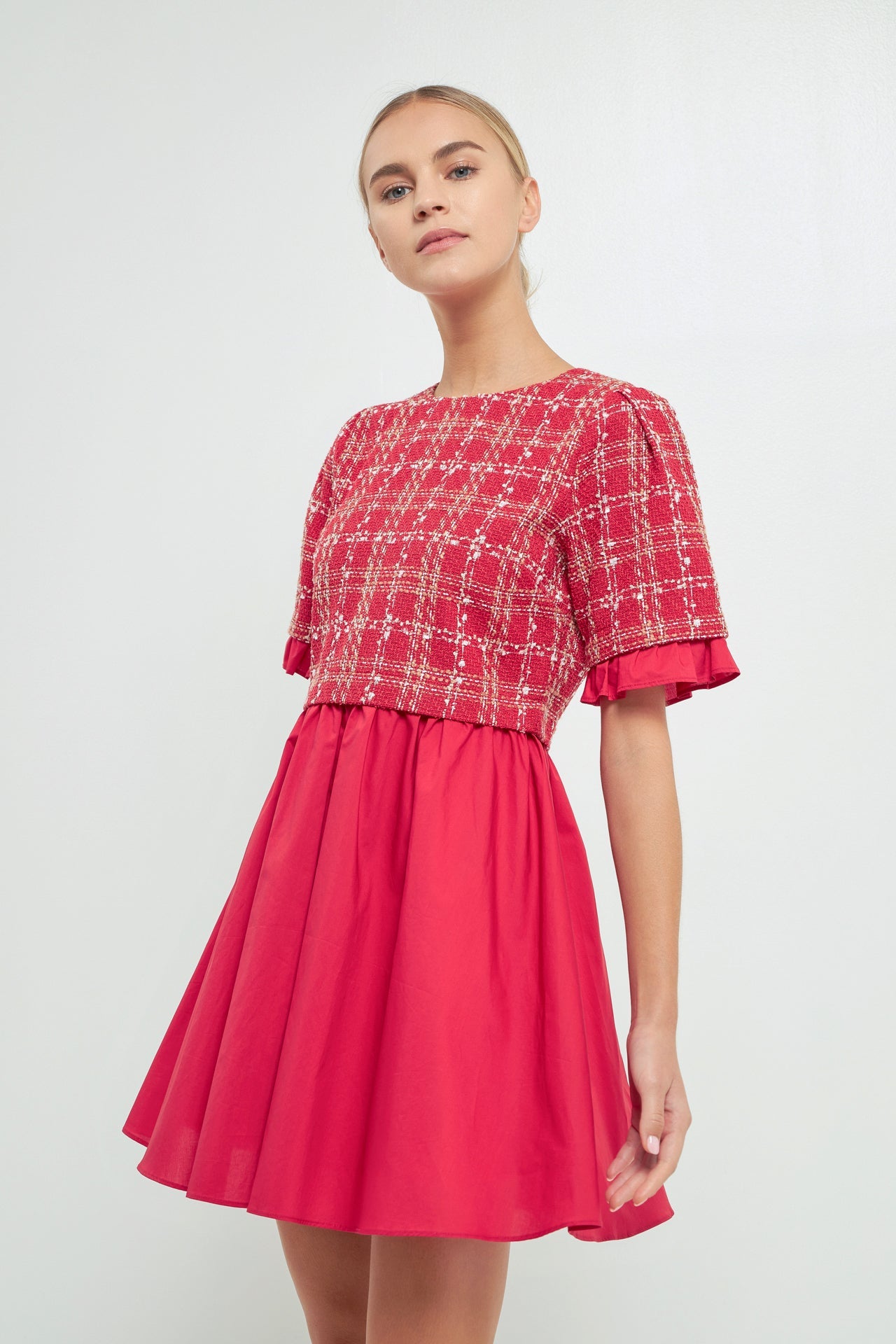 ENGLISH FACTORY - Mixed Media Tweed Mini Dress - DRESSES available at Objectrare