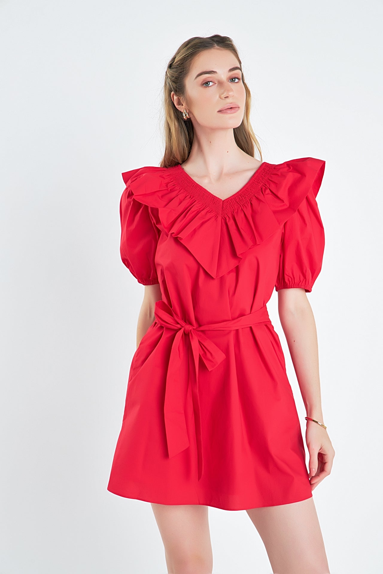 ENGLISH FACTORY - Belted Puff Sleeve Mini Dress - DRESSES available at Objectrare