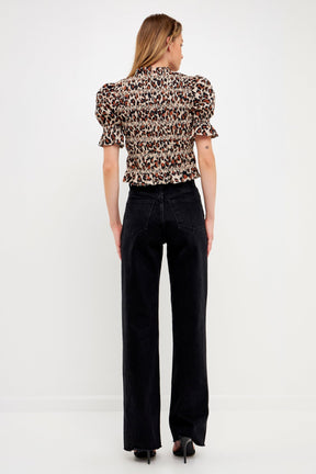 ENGLISH FACTORY - English Factory - Leopard Print Puff Short Sleeve Top - TOPS available at Objectrare