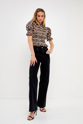 ENGLISH FACTORY - Leopard Print Puff Short Sleeve Top - TOPS available at Objectrare