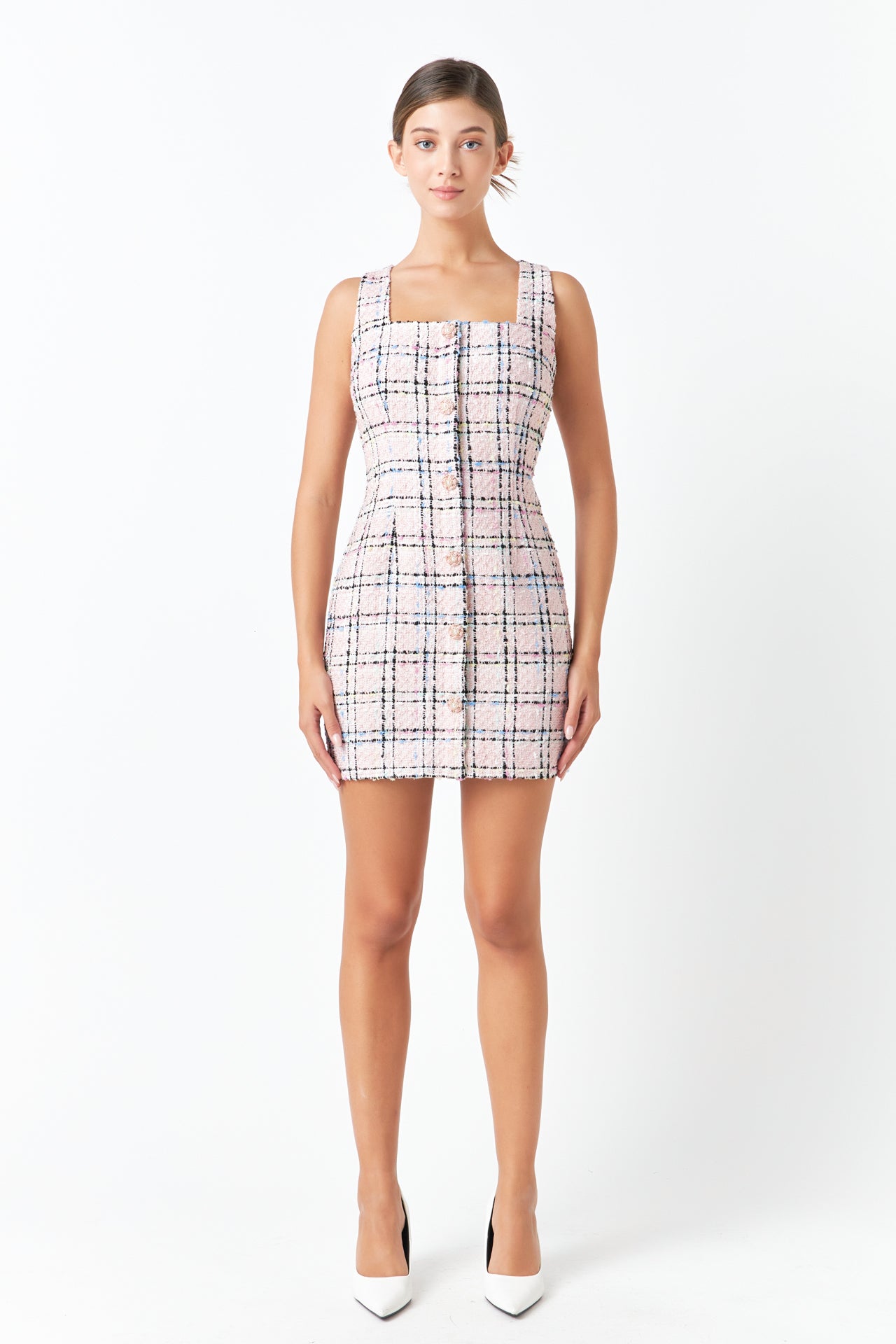 ENDLESS ROSE - Plaid Tweed Mini Dress - DRESSES available at Objectrare