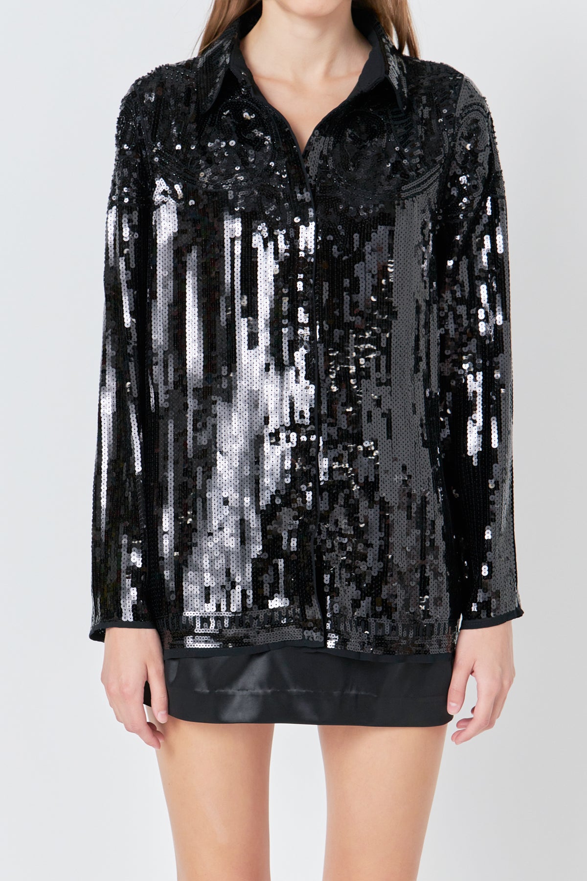 ENDLESS ROSE - Sequins Dress Shirt - TOPS available at Objectrare