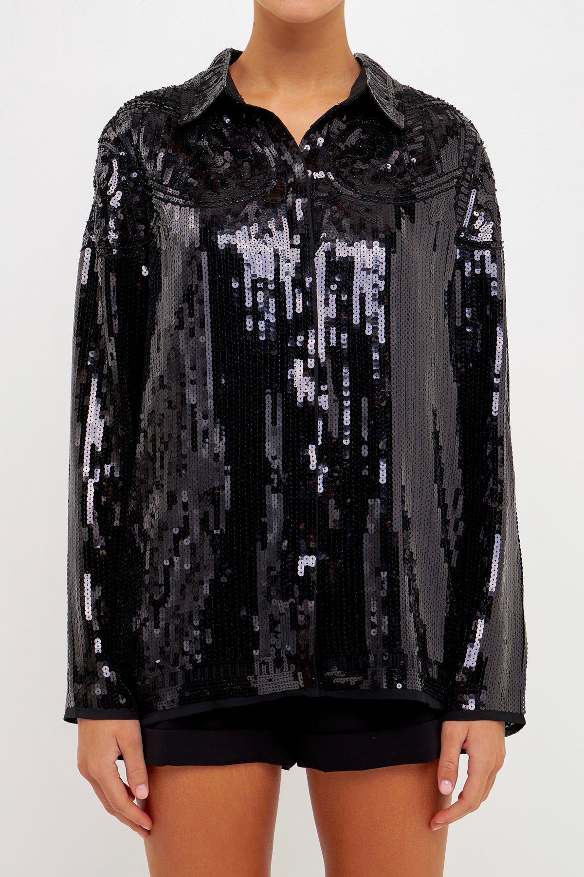 ENDLESS ROSE - Sequins Dress Shirt - TOPS available at Objectrare