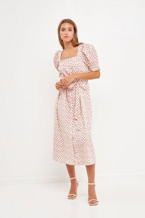 ENGLISH FACTORY - Short Puff Sleeve Floral Midi Dress - DRESSES available at Objectrare