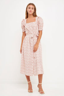 ENGLISH FACTORY - Short Puff Sleeve Floral Midi Dress - DRESSES available at Objectrare