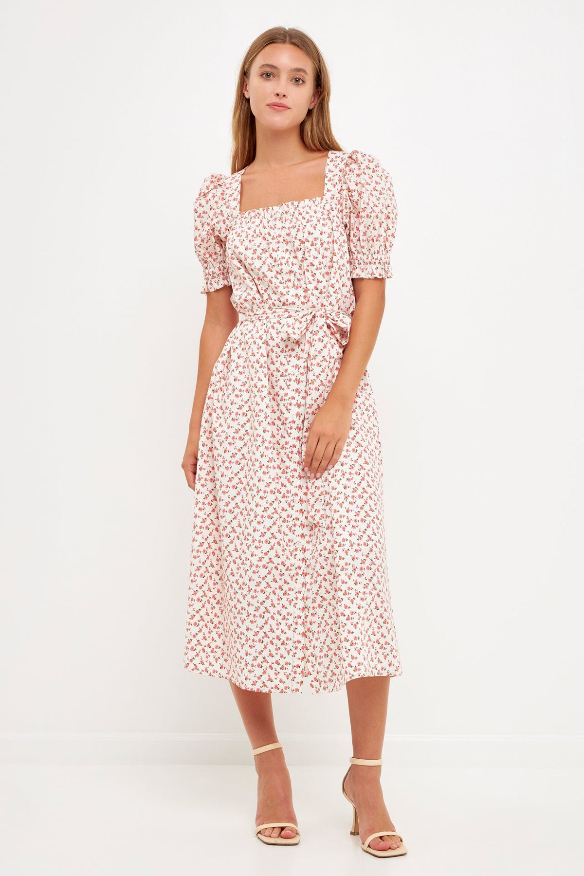 ENGLISH FACTORY - Short Puff Sleeve Floral Midi Dress - DRESSES available at Objectrare