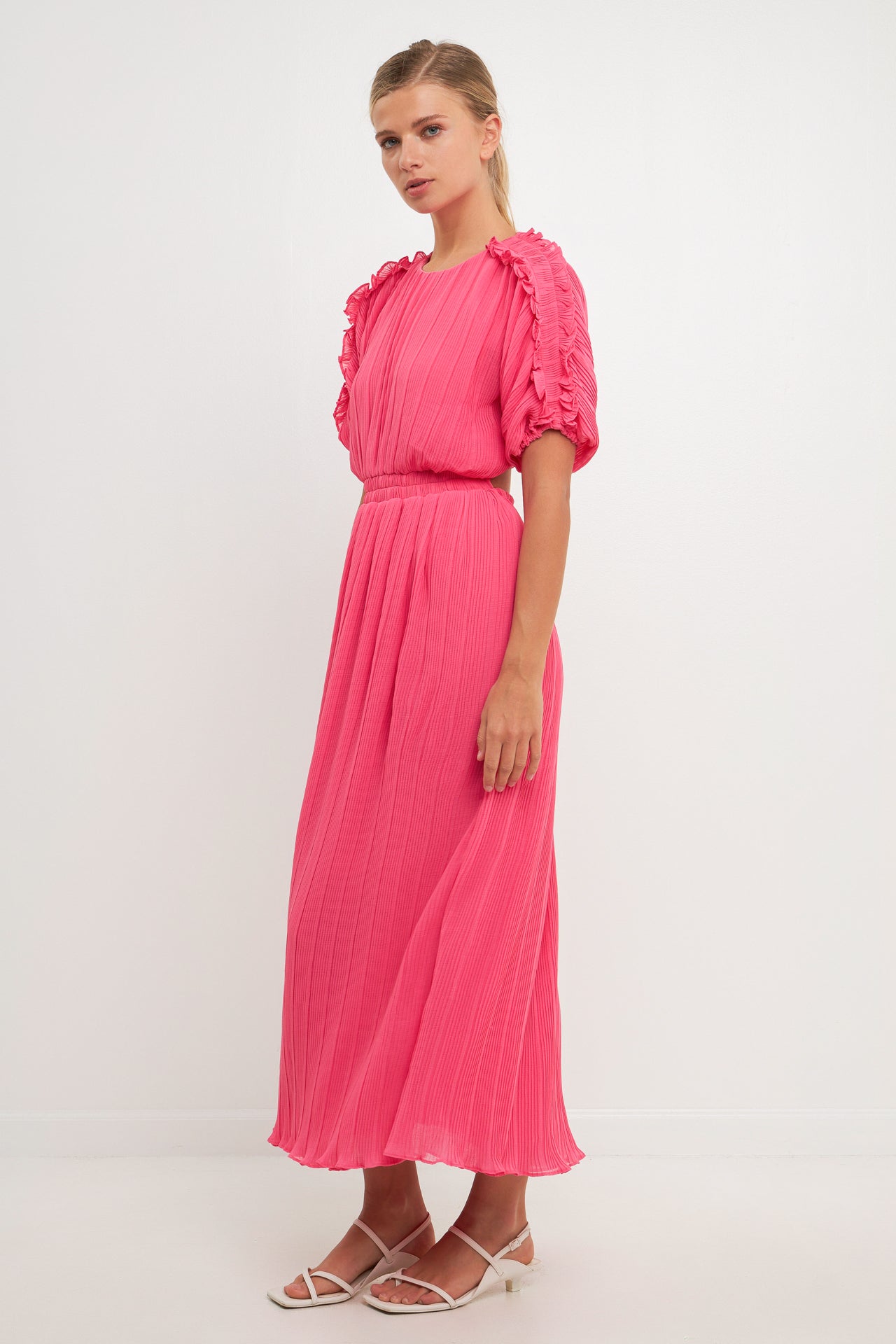 ENDLESS ROSE - Chiffon Plisse Back Cutout Maxi Dress - DRESSES available at Objectrare