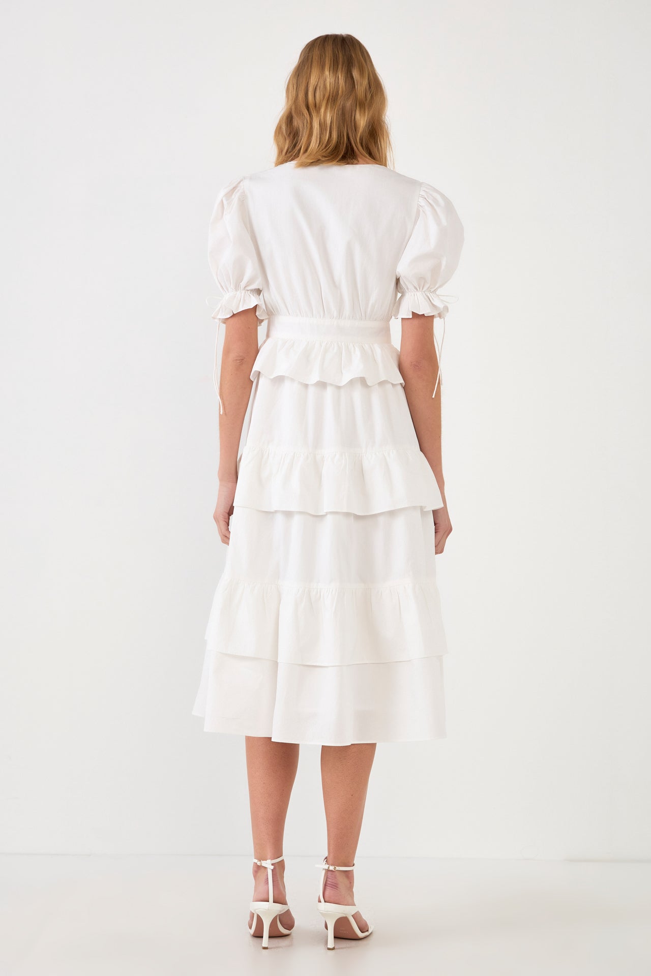ENGLISH FACTORY - Poplin Button Down Tiered Midi Puff Dress - DRESSES available at Objectrare