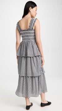 Check Chiffon Maxi Dress