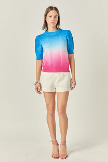 ENGLISH FACTORY - Puff Sleeve Ombre Sweater Top - TOPS available at Objectrare