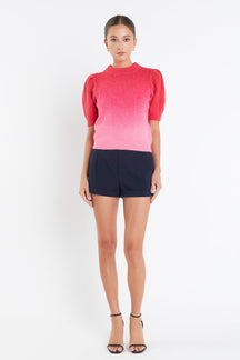 ENGLISH FACTORY - Puff Sleeve Ombre Sweater Top - TOPS available at Objectrare