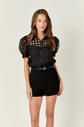 ENGLISH FACTORY - Short Sleeve Organza Grid Blouse - TOPS available at Objectrare