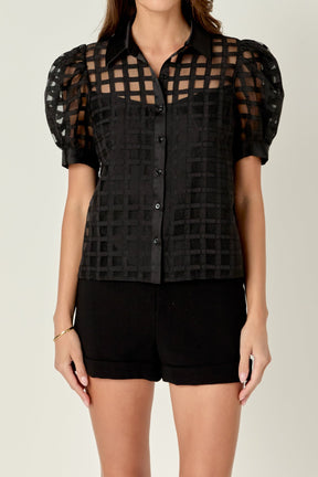 Short Sleeve Organza Grid Blouse
