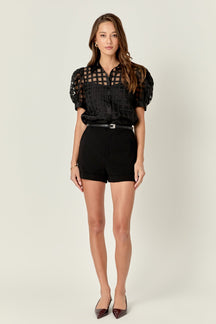 Short Sleeve Organza Grid Blouse