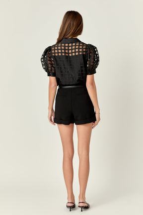 ENGLISH FACTORY - Short Sleeve Organza Grid Blouse - TOPS available at Objectrare