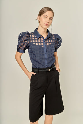 ENGLISH FACTORY - Short Sleeve Organza Grid Blouse - TOPS available at Objectrare