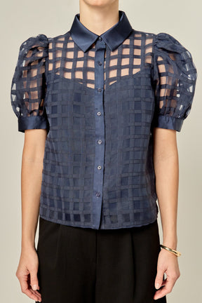 ENGLISH FACTORY - Short Sleeve Organza Grid Blouse - TOPS available at Objectrare